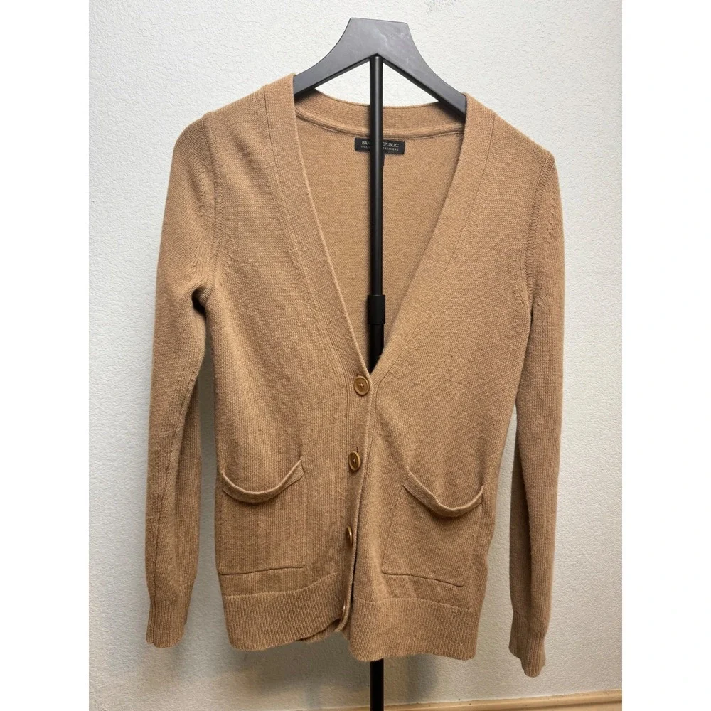 Banana Republic Mens Merino Wool Cashmere Cardigan Sweater Tan Brown Small